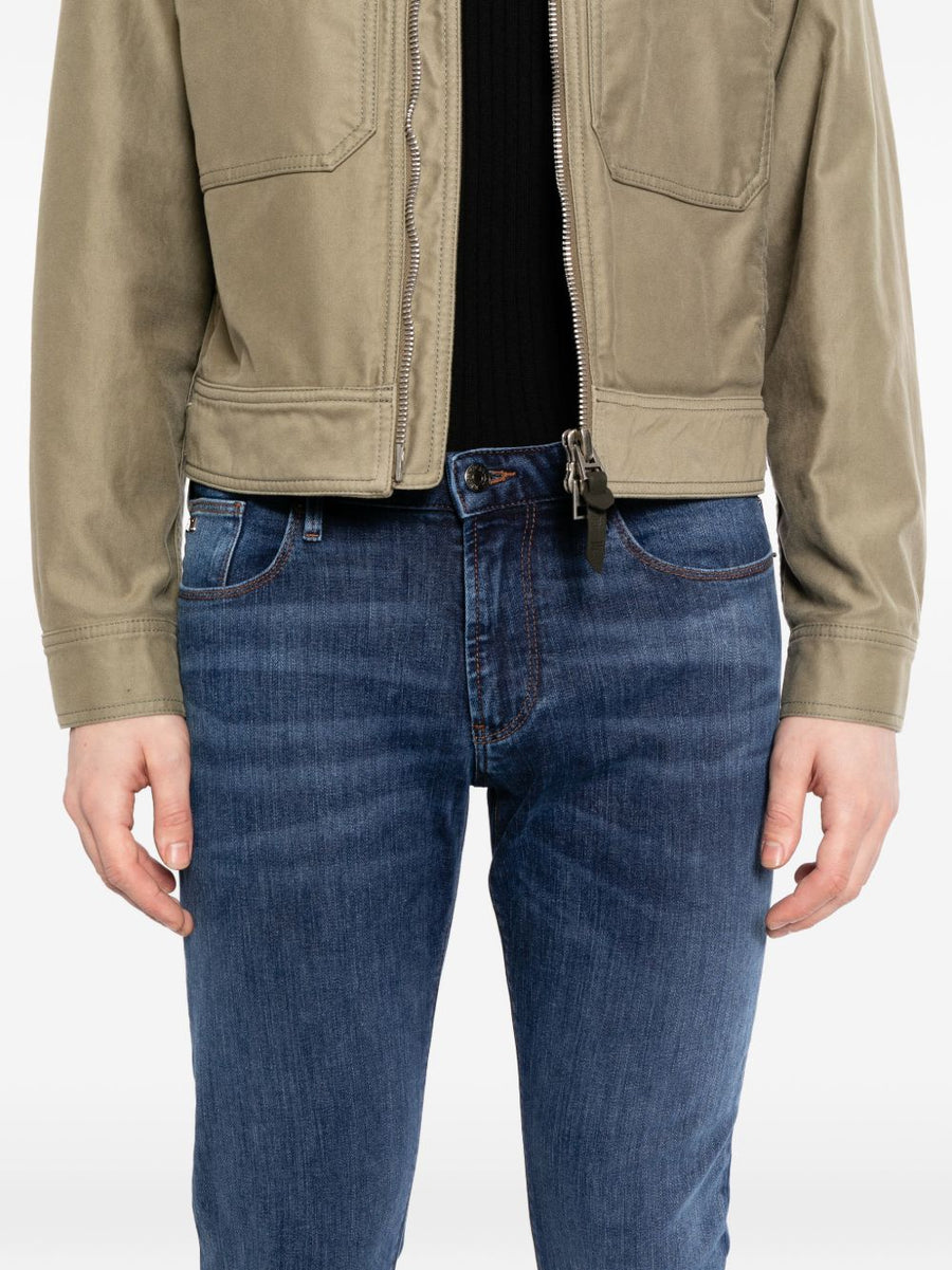 Emporio Armani Jeans Navy Denim For Men Premium Cotton Elastane Stretch Front Button Fly