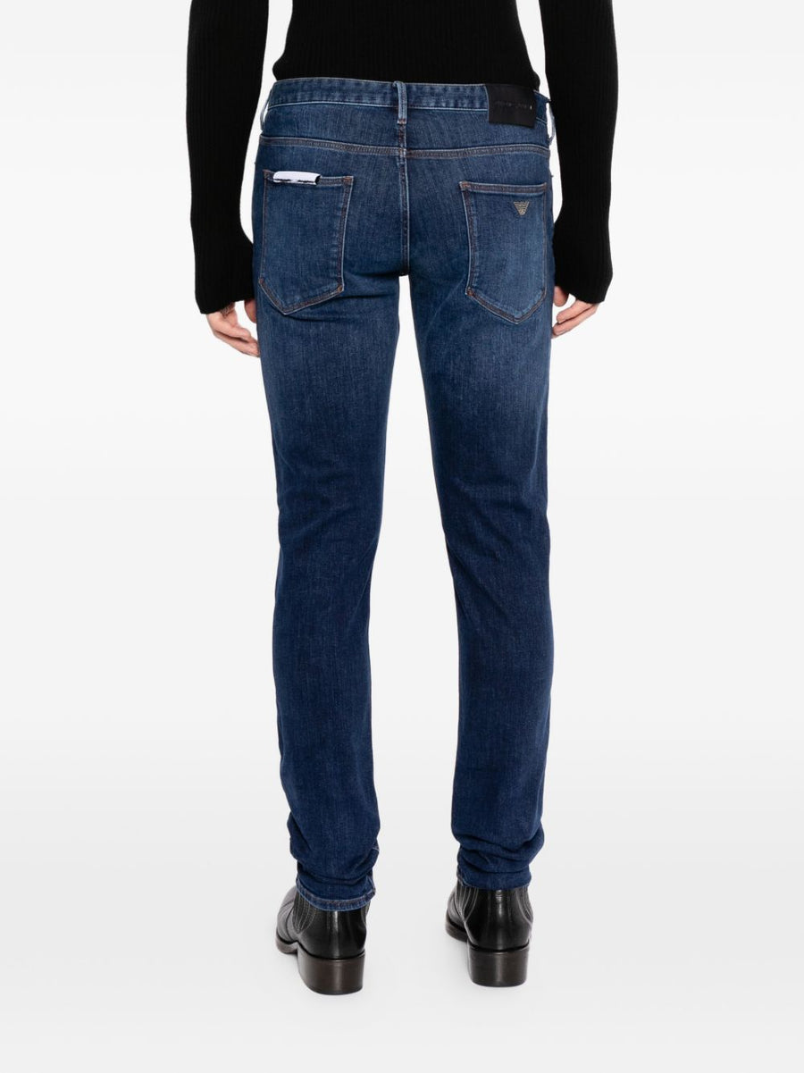 Emporio Armani Jeans Navy Denim For Men Premium Cotton Elastane Stretch Front Button Fly