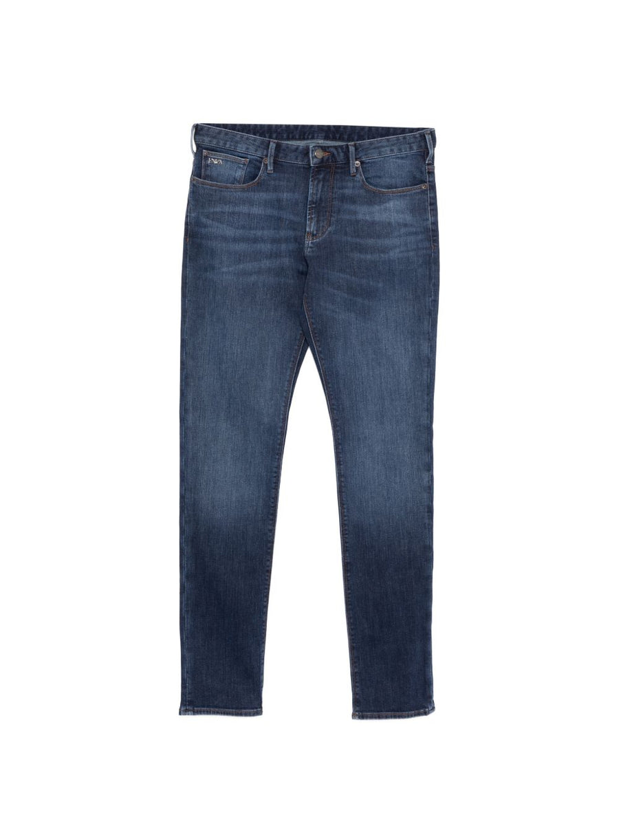 Emporio Armani Jeans Navy Denim For Men Premium Cotton Elastane Stretch Front Button Fly