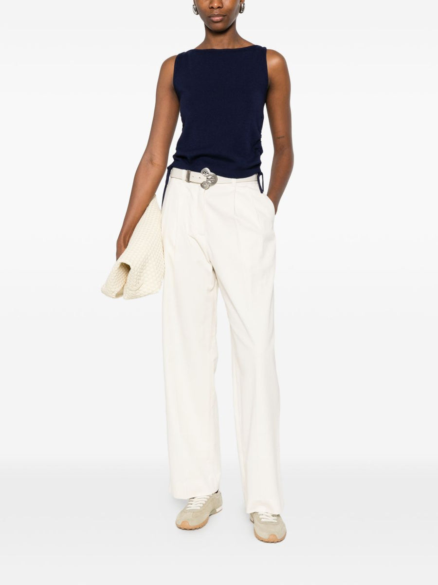 Dunst Navy Sleeveless Top With Drawstring Boat Neck