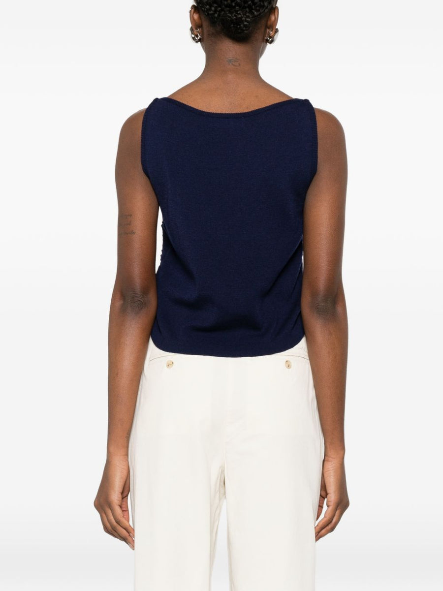 Dunst Navy Sleeveless Top With Drawstring Boat Neck