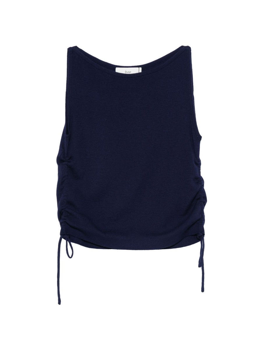 Dunst Navy Sleeveless Top With Drawstring Boat Neck