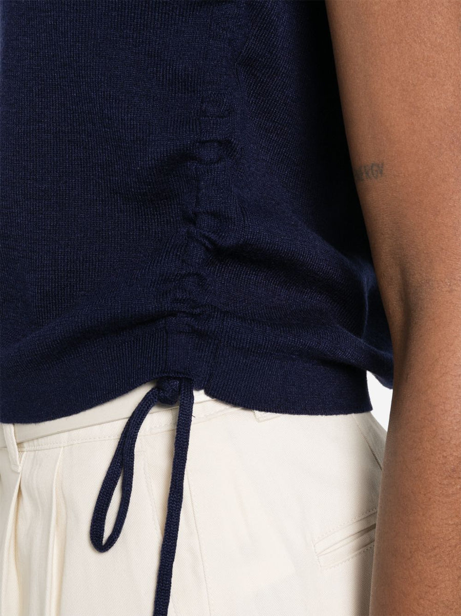 Dunst Navy Sleeveless Top With Drawstring Boat Neck
