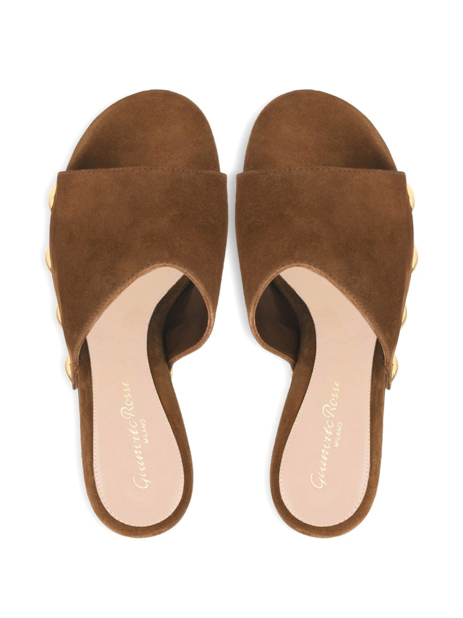 Gianvito Rossi ARDèA Sandals Luxury Brown Calf Suede Wedge Platform Studded for Women