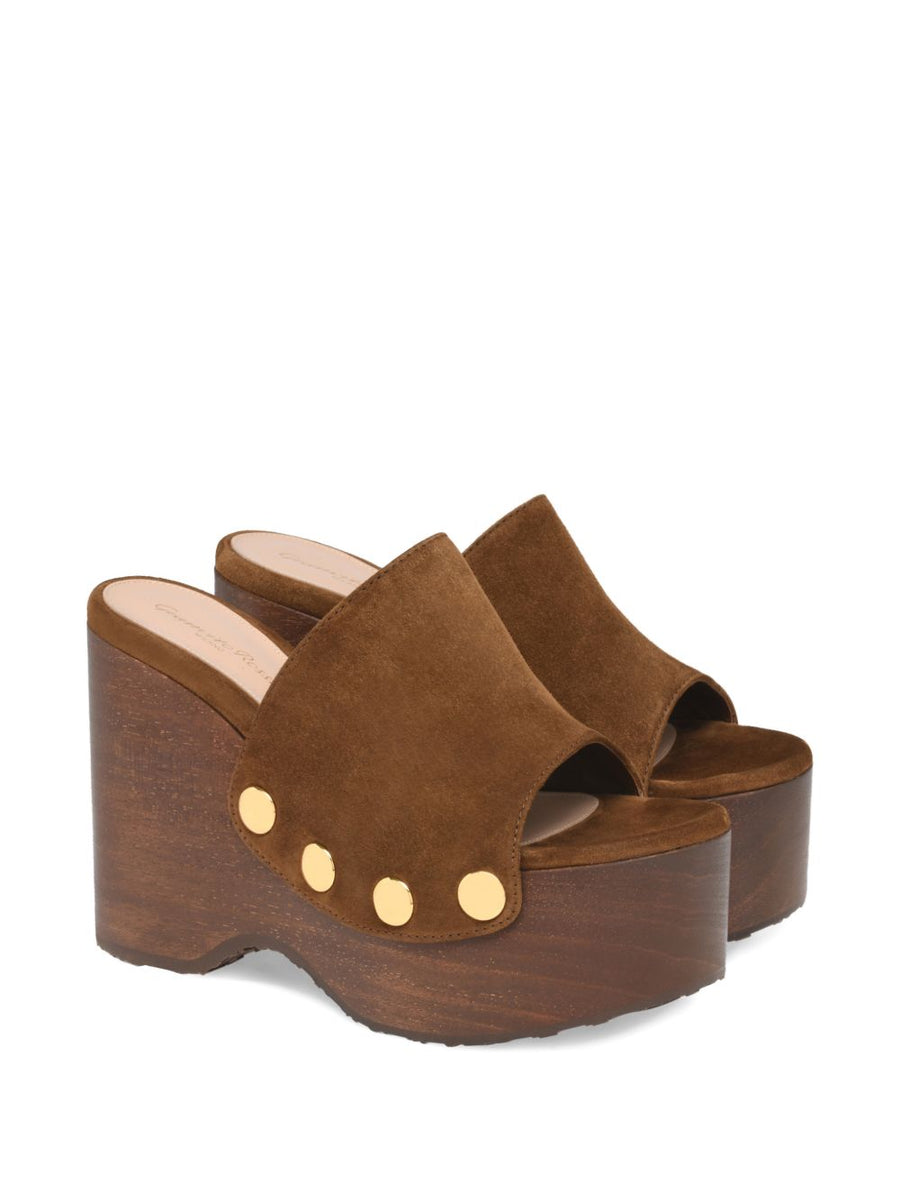 Gianvito Rossi ARDèA Sandals Luxury Brown Calf Suede Wedge Platform Studded for Women