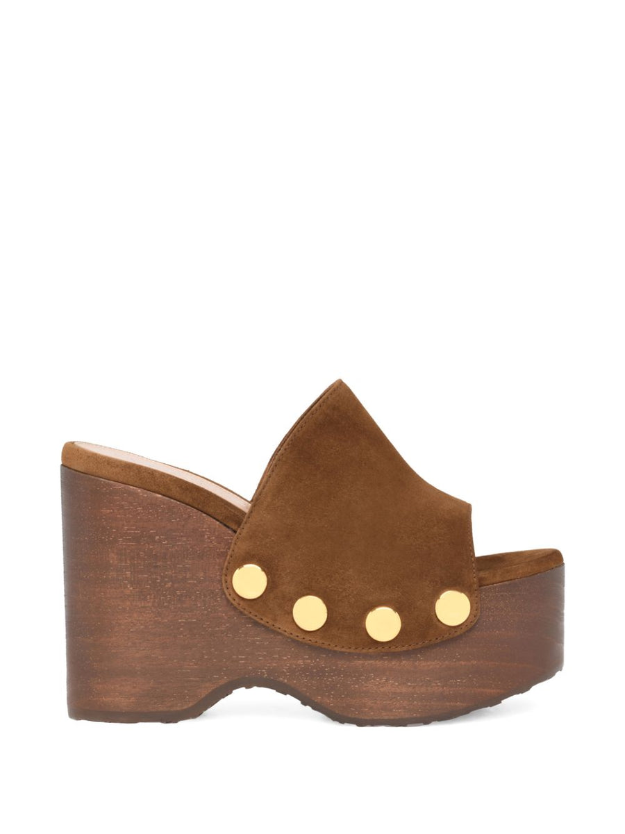 Gianvito Rossi ARDèA Sandals Luxury Brown Calf Suede Wedge Platform Studded for Women