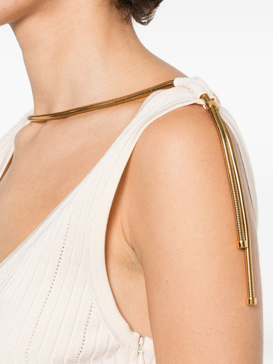 Elisabetta Franchi V-Neck Sleeveless A-Line Knitted Midi Dress White Ribbed Knit Luxury For Modern Women