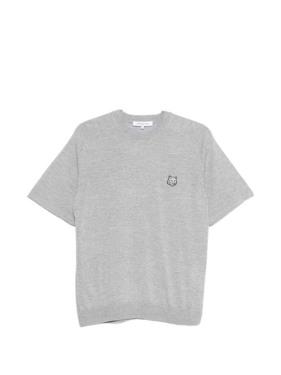 Maison Kitsuné Fox Head Wool Jumper For Men Grey Short Sleeve Premium Luxury Knitwear