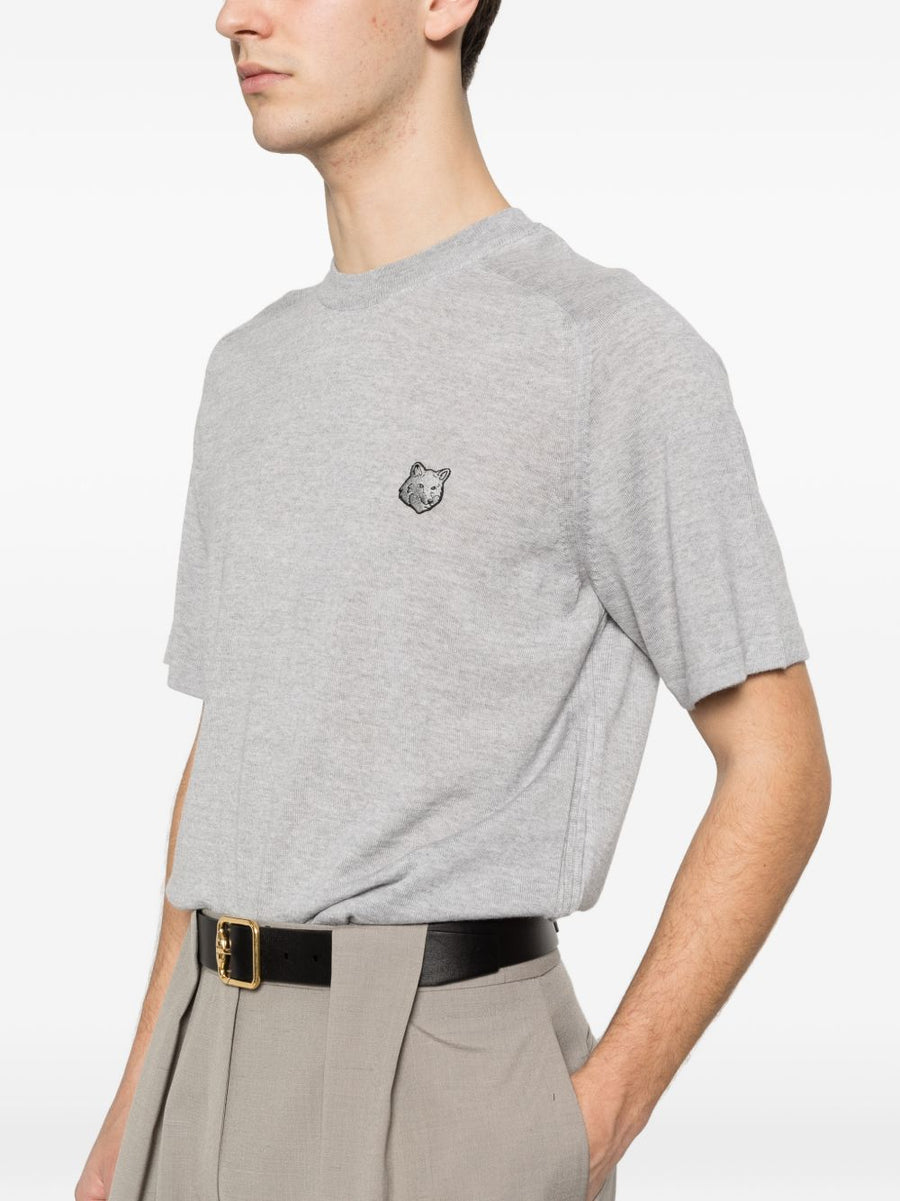 Maison Kitsuné Fox Head Wool Jumper For Men Grey Short Sleeve Premium Luxury Knitwear