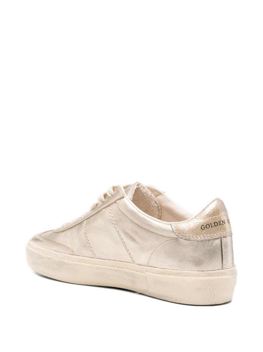 Golden Goose Soul Star Sneakers Silver Metallic Logo Lace Up Flat Sole