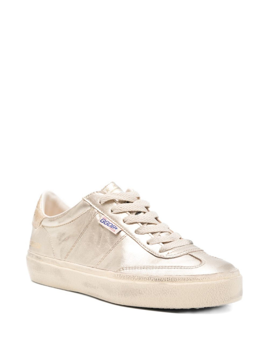 Golden Goose Soul Star Sneakers Silver Metallic Logo Lace Up Flat Sole