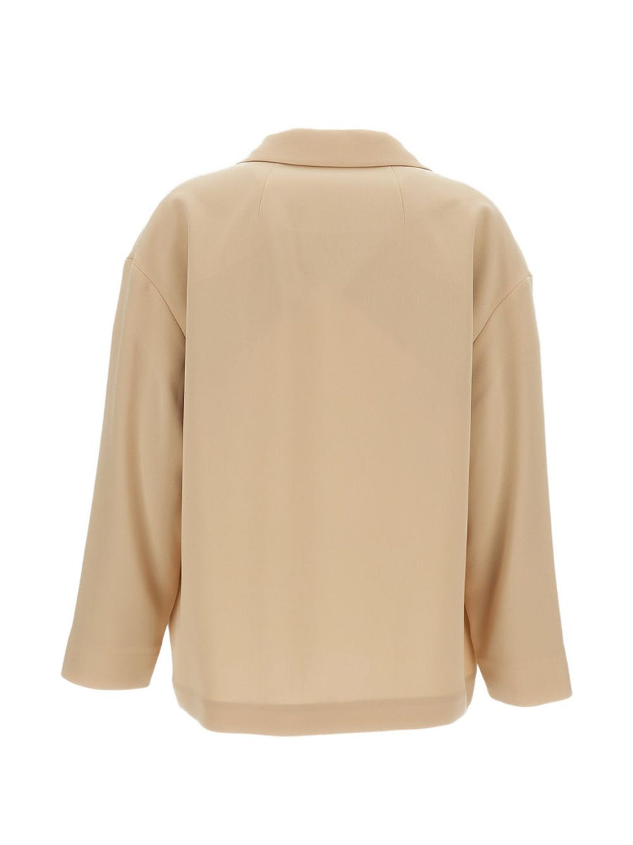 Alberto Biani Cady Jacket For Women Beige Two Button V Neck Luxurious Tailored Blazer With Front Pockets