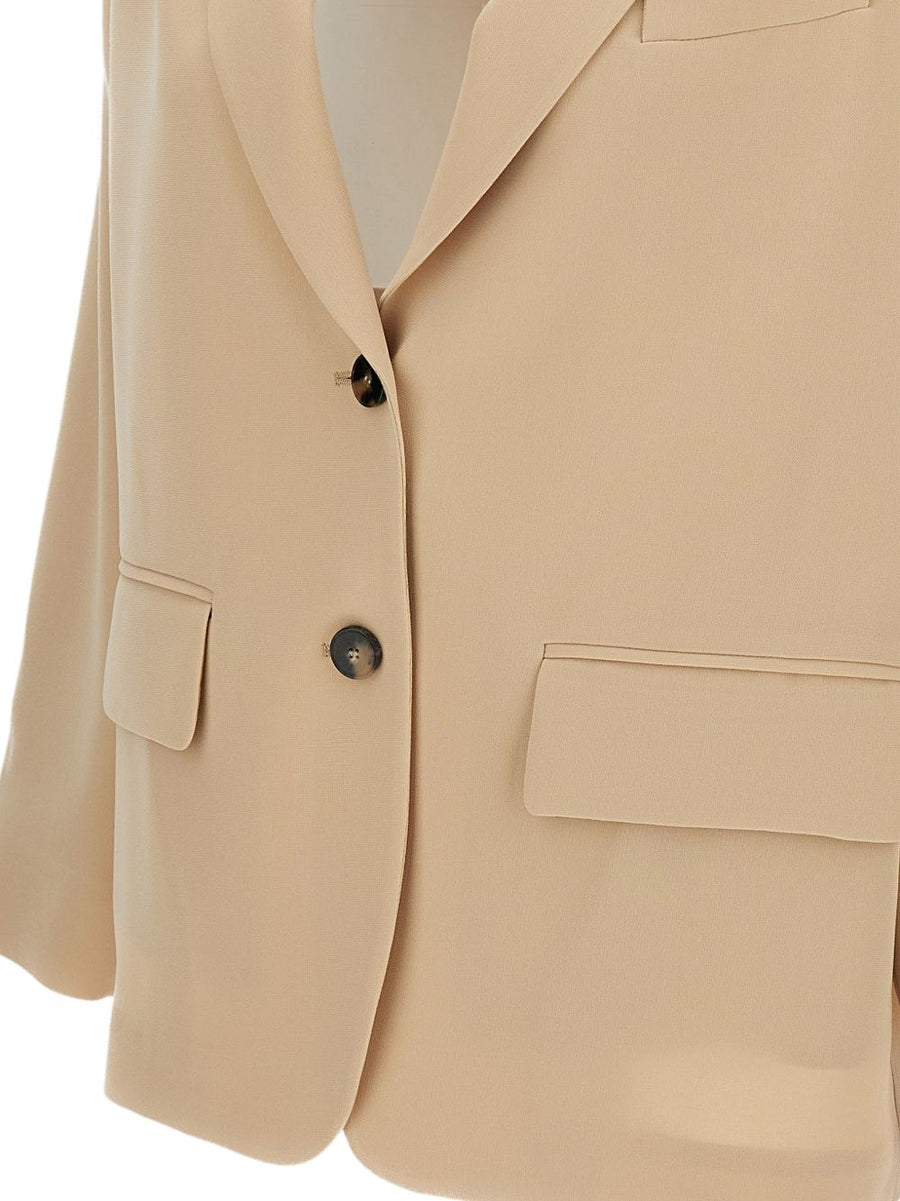 Alberto Biani Cady Jacket For Women Beige Two Button V Neck Luxurious Tailored Blazer With Front Pockets