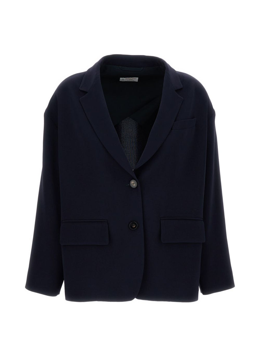Alberto Biani Navy Single Breasted Blazer Jacket For Women Versatile Office to Evening Tailored Luxury
