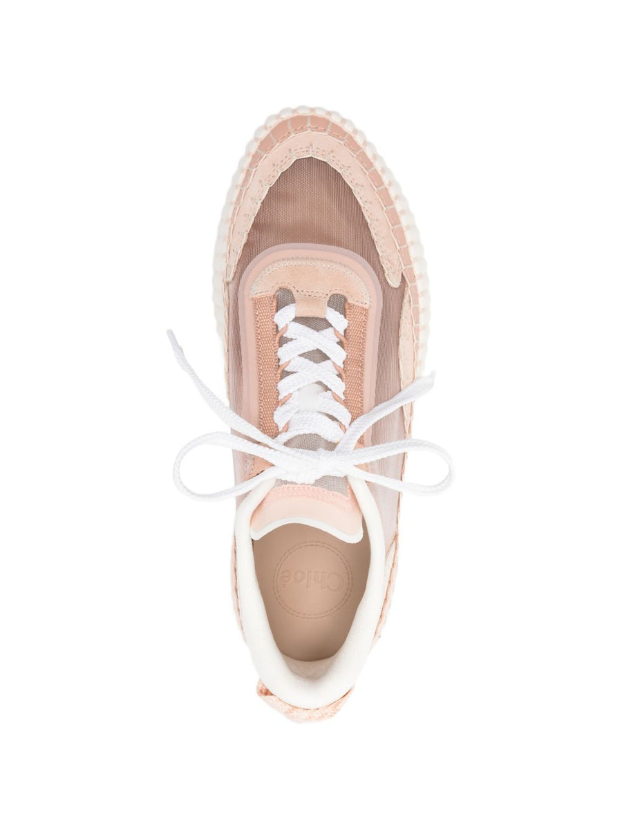 Chloé Nama Sneaker For Women Beige Calf Leather Platform With 5cm Heel And Lace Up