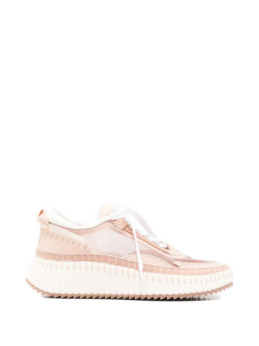 Chloé Nama Sneaker For Women Beige Calf Leather Platform With 5cm Heel And Lace Up