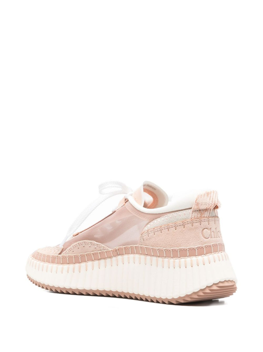 Chloé Nama Sneaker For Women Beige Calf Leather Platform With 5cm Heel And Lace Up