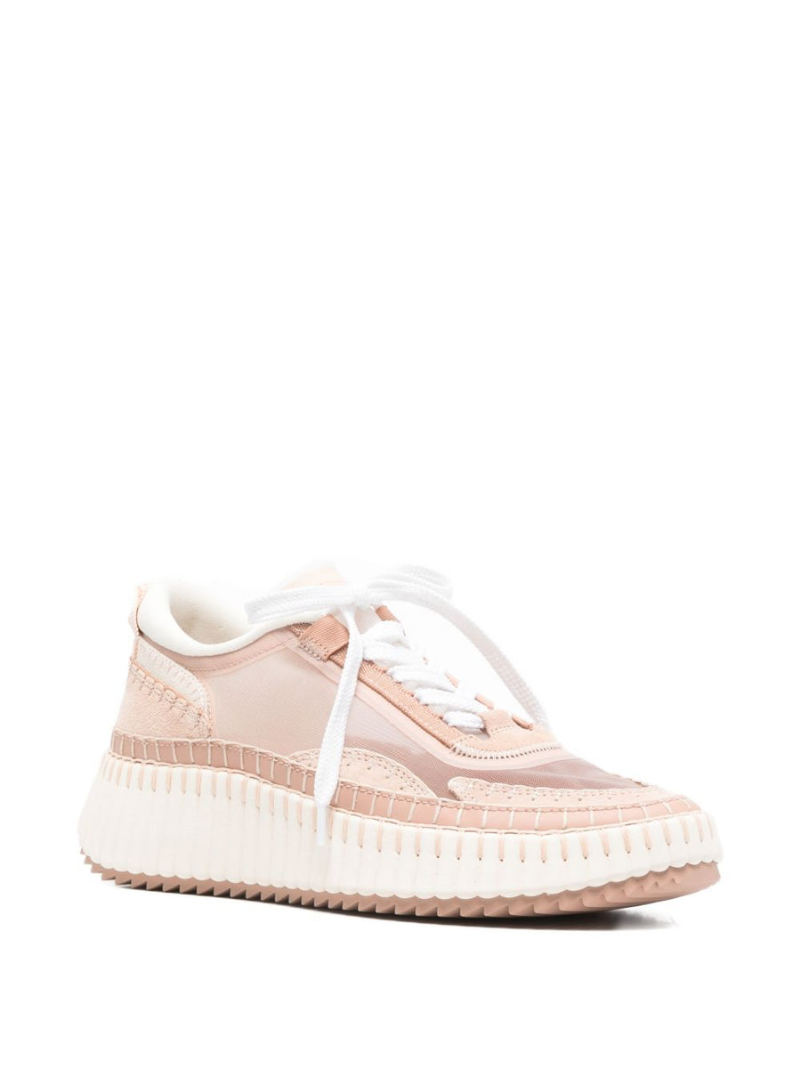 Chloé Nama Sneaker For Women Beige Calf Leather Platform With 5cm Heel And Lace Up