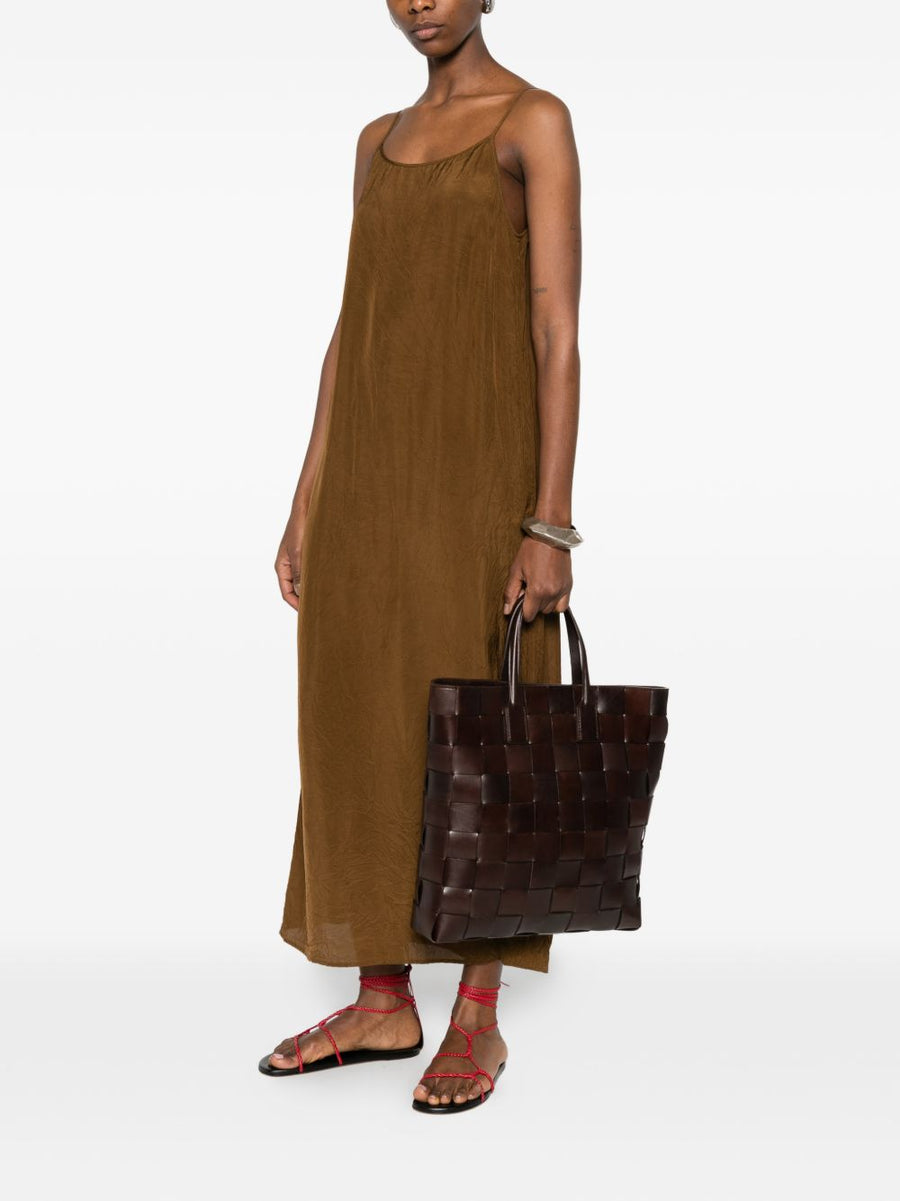 Uma Wang Anaya Long Dress For Women Camel Textured Viscose Sleeveless Midi Elegant Summer Wardrobe
