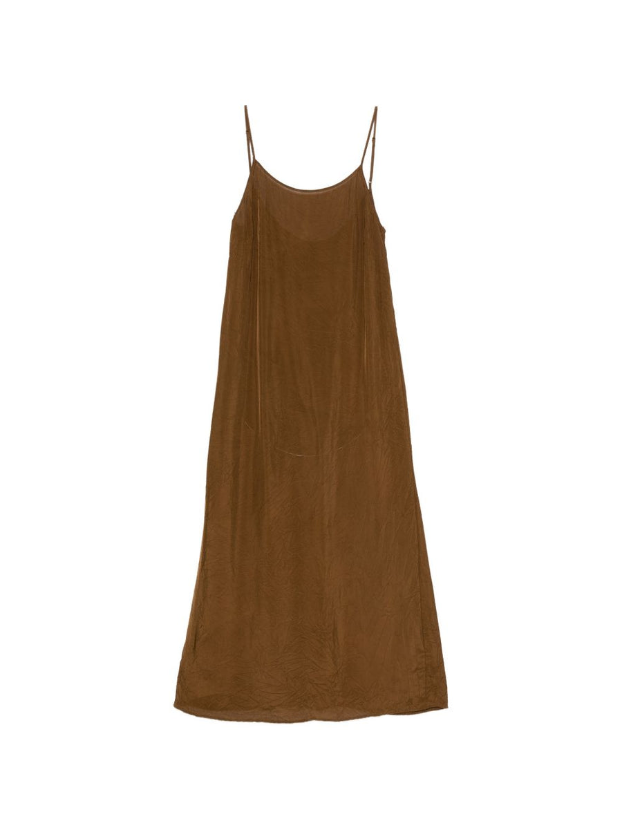 Uma Wang Anaya Long Dress For Women Camel Textured Viscose Sleeveless Midi Elegant Summer Wardrobe