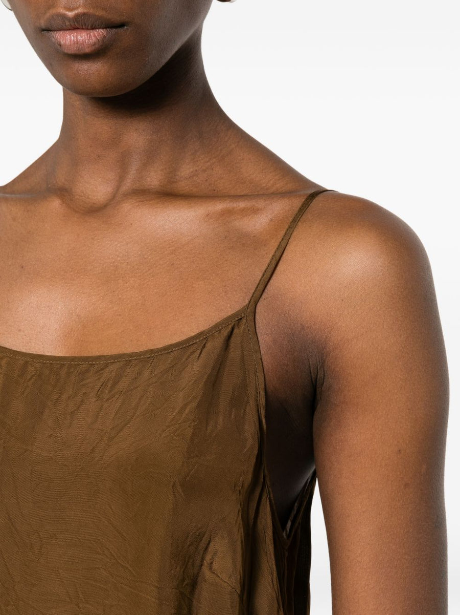 Uma Wang Anaya Long Dress For Women Camel Textured Viscose Sleeveless Midi Elegant Summer Wardrobe