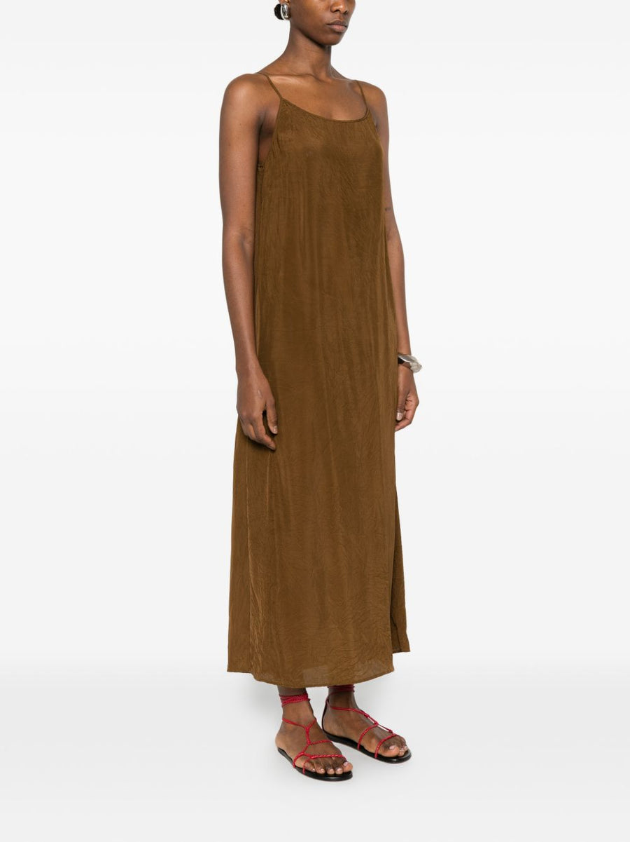 Uma Wang Anaya Long Dress For Women Camel Textured Viscose Sleeveless Midi Elegant Summer Wardrobe