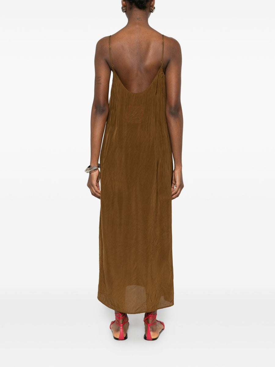 Uma Wang Anaya Long Dress For Women Camel Textured Viscose Sleeveless Midi Elegant Summer Wardrobe