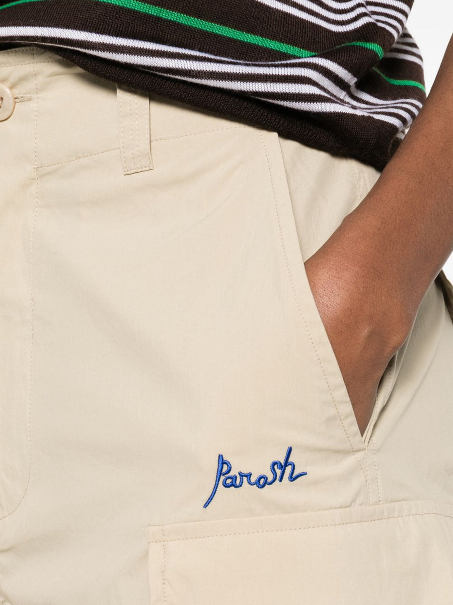Parosh Luxurious Nylon Cotton Trousers Beige With Logo Detail Flap Pockets Tie Front For Women