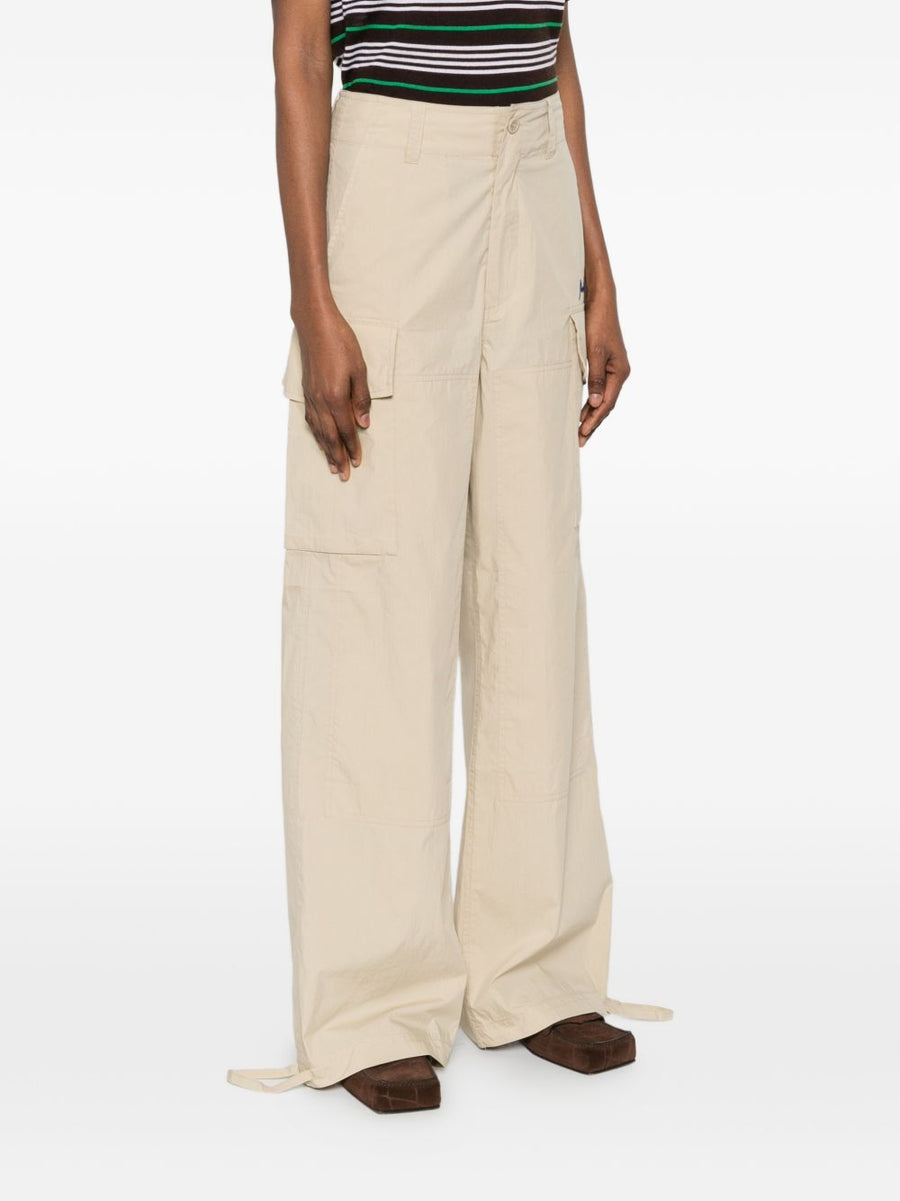 Parosh Luxurious Nylon Cotton Trousers Beige With Logo Detail Flap Pockets Tie Front For Women