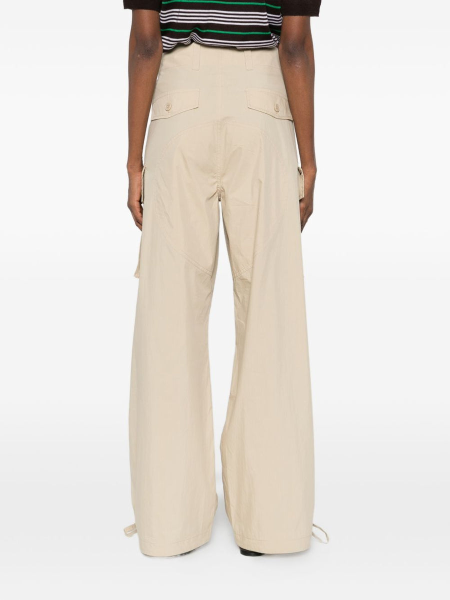 Parosh Luxurious Nylon Cotton Trousers Beige With Logo Detail Flap Pockets Tie Front For Women