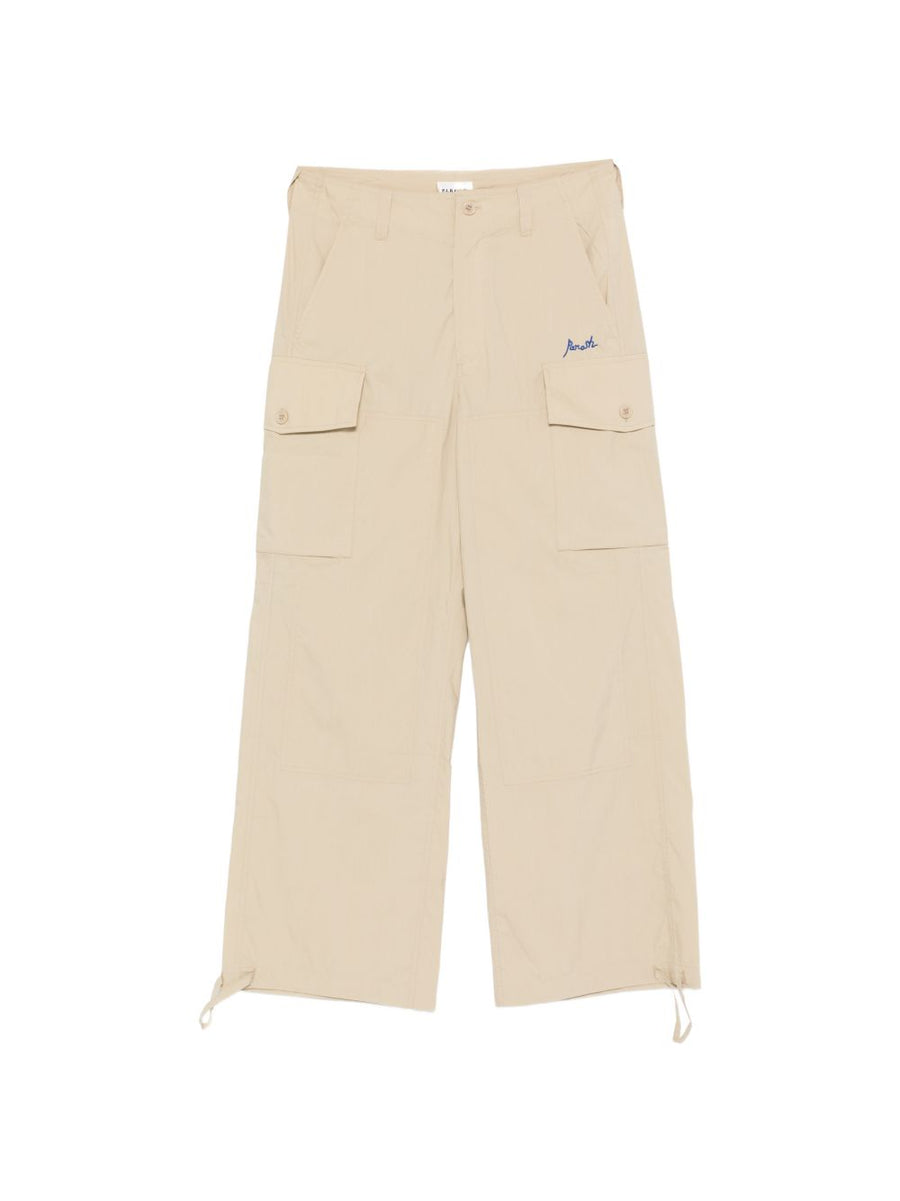 Parosh Luxurious Nylon Cotton Trousers Beige With Logo Detail Flap Pockets Tie Front For Women