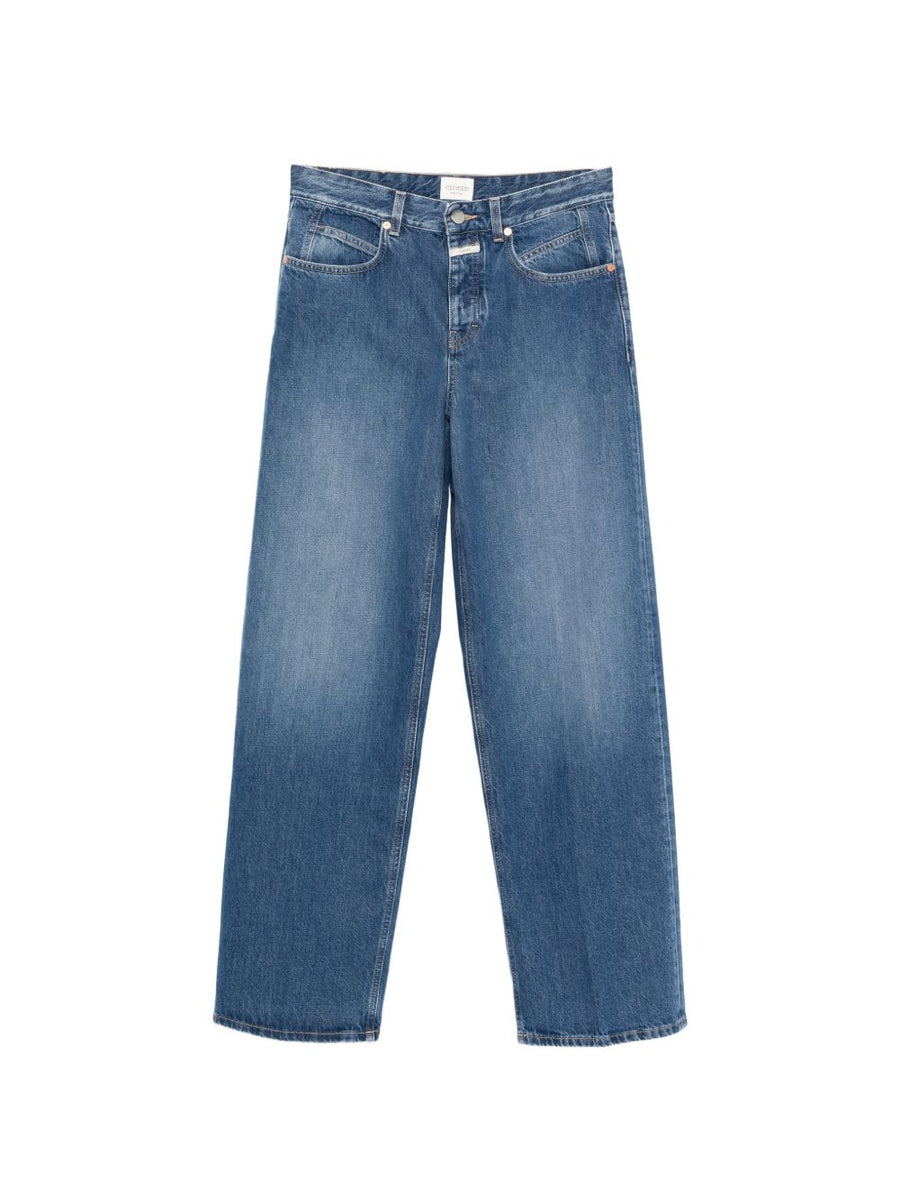 Closed Navy Denim Jeans For Women Eco Conscious Straight Leg Five Pockets Button Closure Recycled Cotton