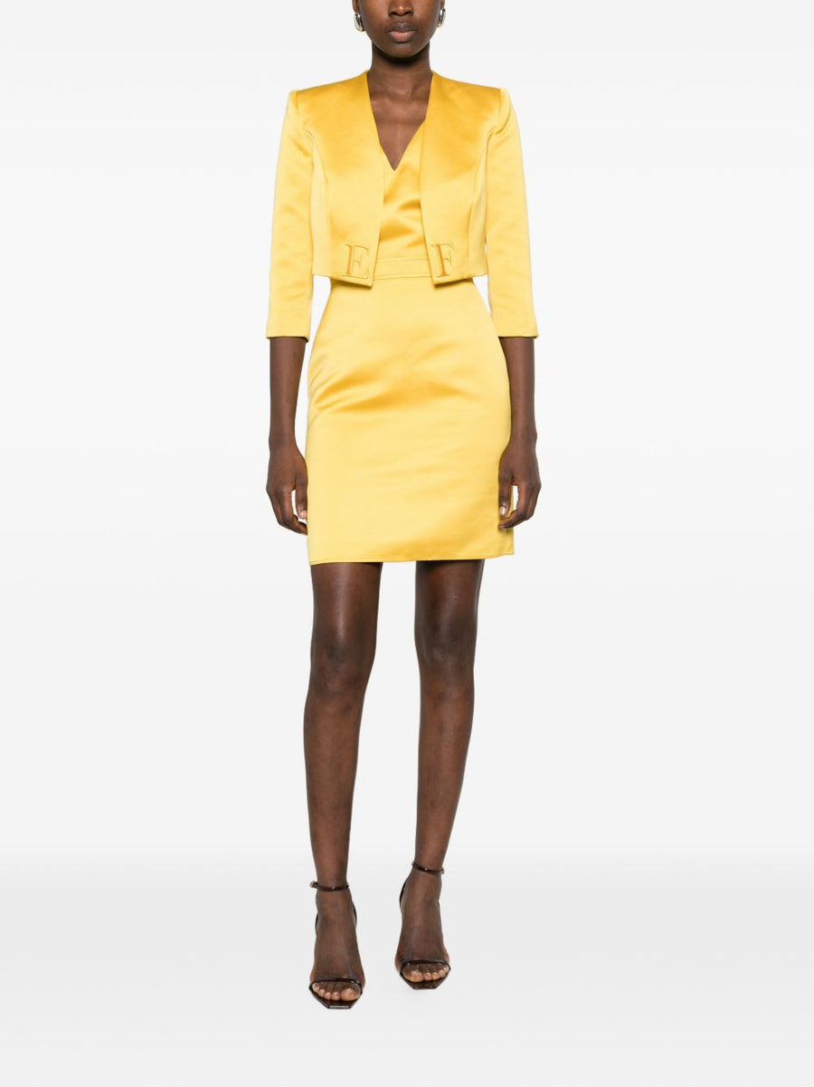 Elisabetta Franchi Luxurious Yellow V Neck Embroidered Midi Dress For Women Spring Summer 2026