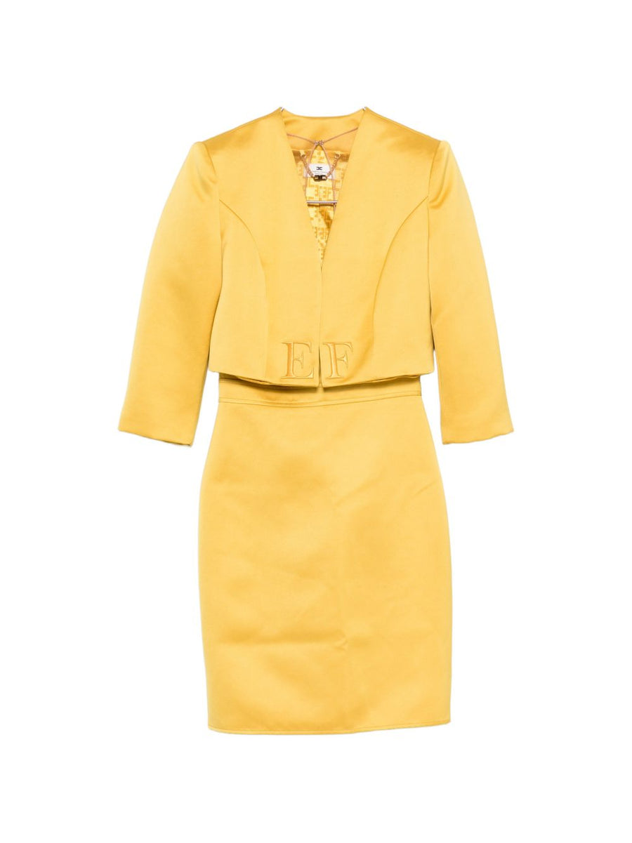 Elisabetta Franchi Luxurious Yellow V Neck Embroidered Midi Dress For Women Spring Summer 2026