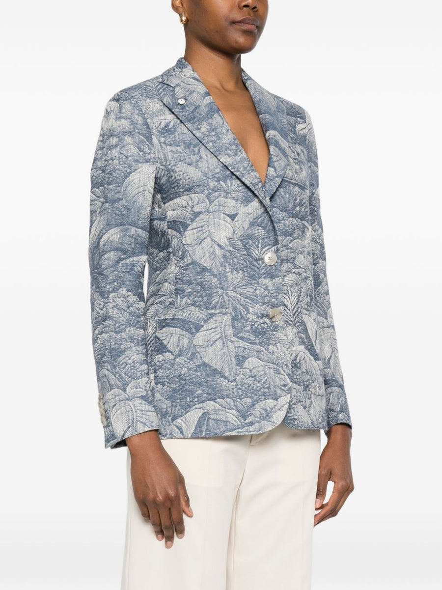 L.B.M. 1911 Womens Floral Jacquard Jacket Light Blue Cotton Refined Smart Casual