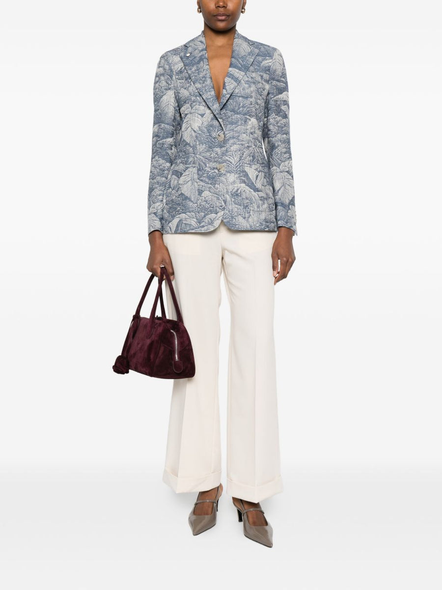 L.B.M. 1911 Womens Floral Jacquard Jacket Light Blue Cotton Refined Smart Casual