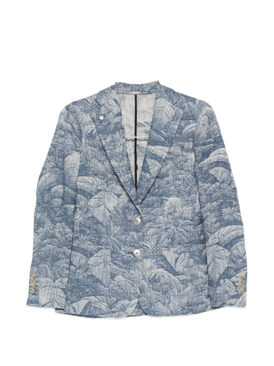 L.B.M. 1911 Womens Floral Jacquard Jacket Light Blue Cotton Refined Smart Casual