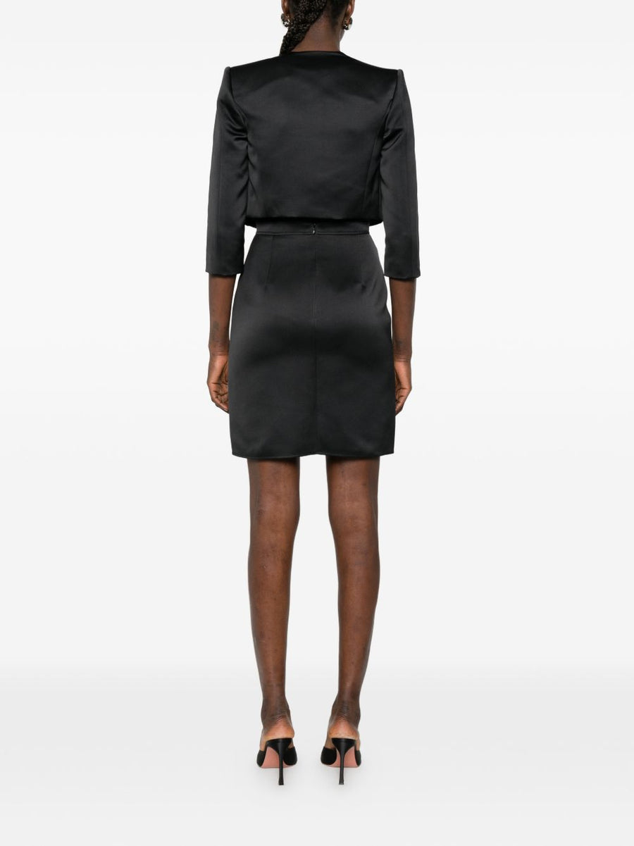 Elisabetta Franchi Black Applique Midi Dress With Short Sleeves Back Zip