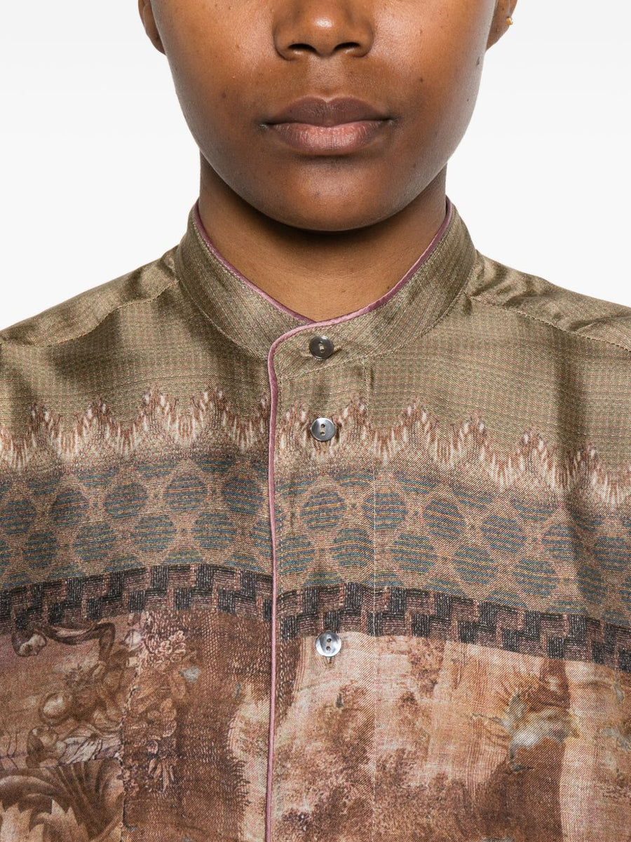 Pierre Louis Mascia Printed Silk Shirt For Women With Green Detailing Luxurious Versatile Everyday Top