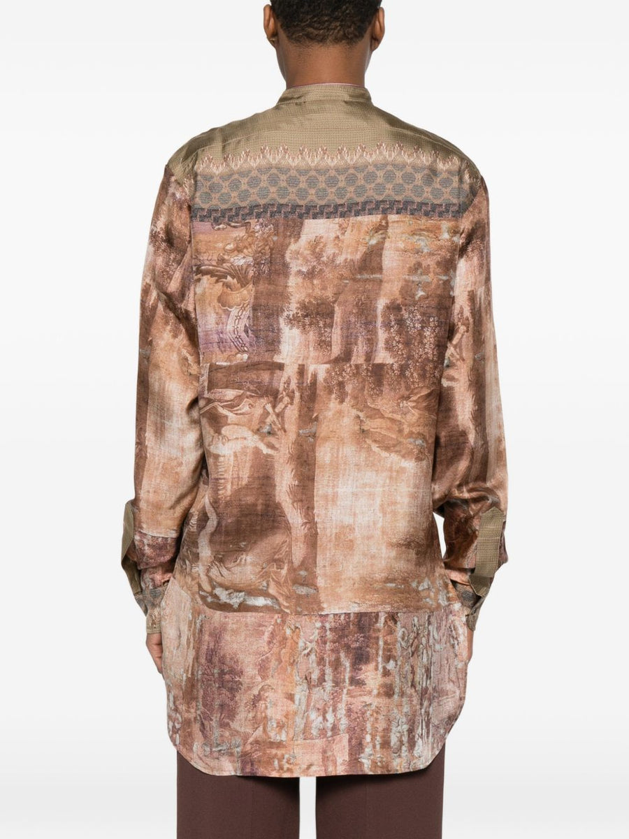 Pierre Louis Mascia Printed Silk Shirt For Women With Green Detailing Luxurious Versatile Everyday Top