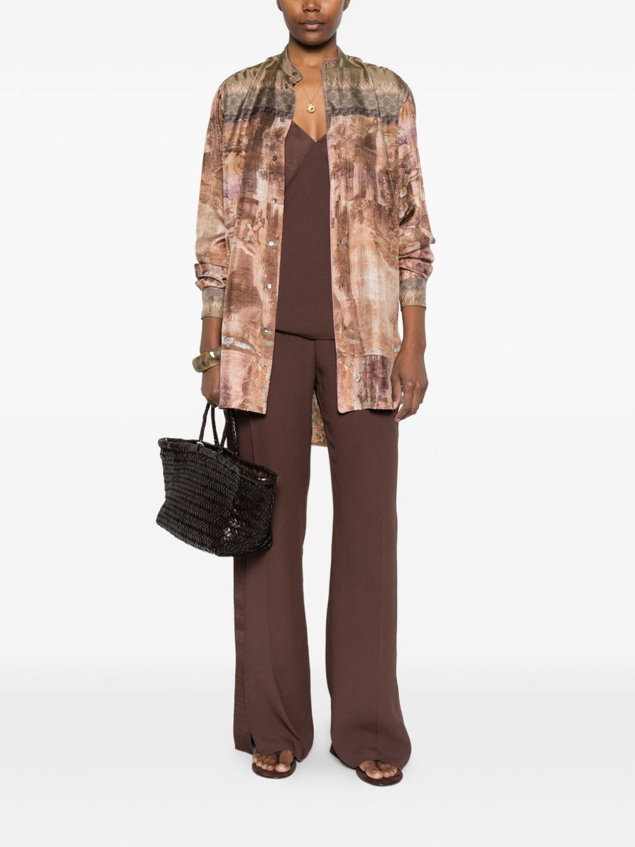 Pierre Louis Mascia Printed Silk Shirt For Women With Green Detailing Luxurious Versatile Everyday Top