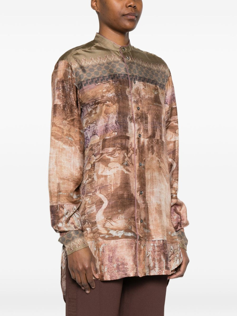 Pierre Louis Mascia Printed Silk Shirt For Women With Green Detailing Luxurious Versatile Everyday Top