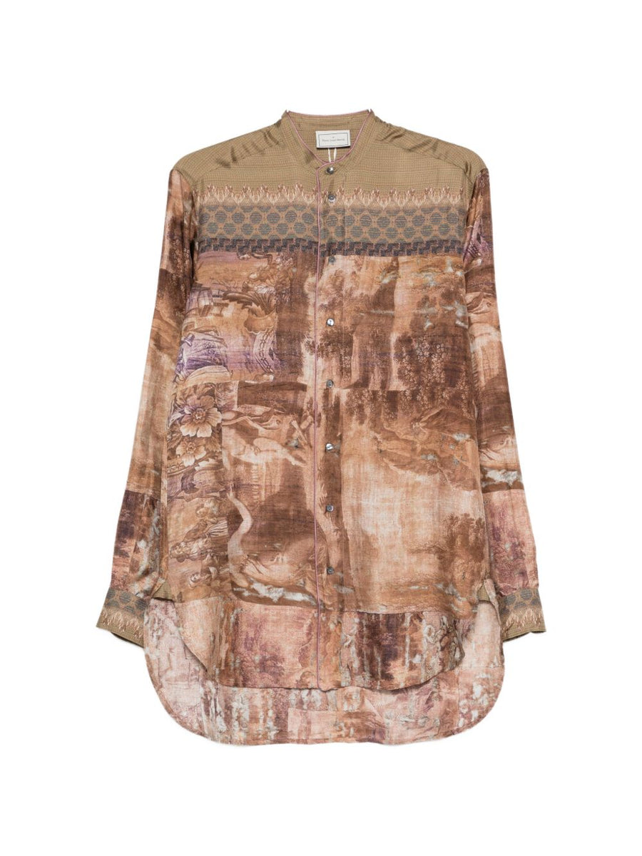 Pierre Louis Mascia Printed Silk Shirt For Women With Green Detailing Luxurious Versatile Everyday Top