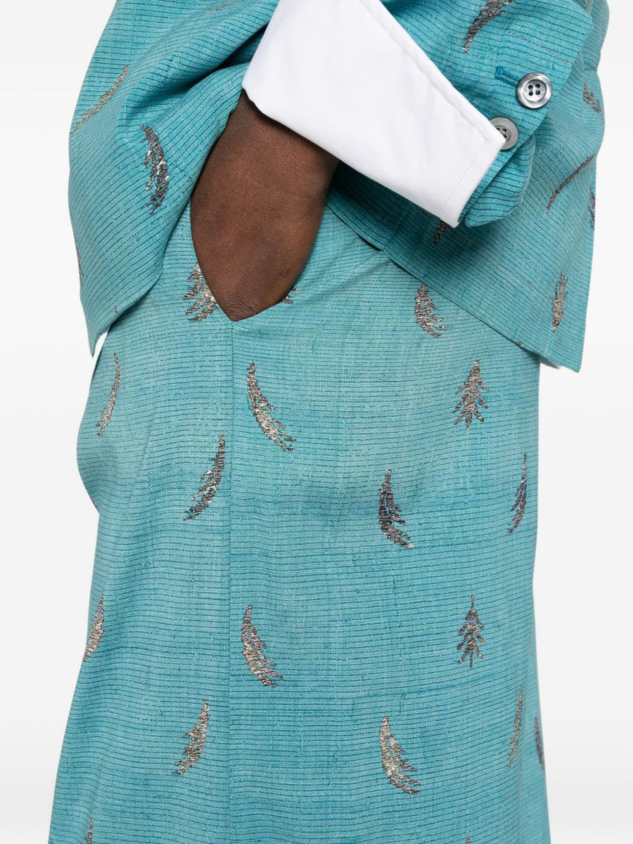 Pierre Louis Mascia Printed Silk Trousers For Women Wide-Leg Light Blue Print Luxurious Stretch Silk