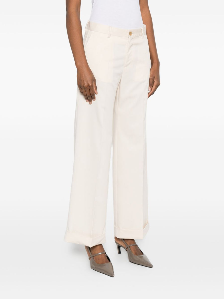 L.B.M. 1911 Ivory Trousers for Women Tailored Straight Leg Turn Up Cuffs Office to Weekend Wear