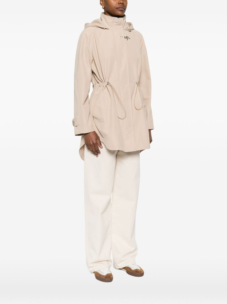 Fay Ivory Midi Parka Coat For Women With Hood Zip Closure And Drawstring Waist City Ready Style