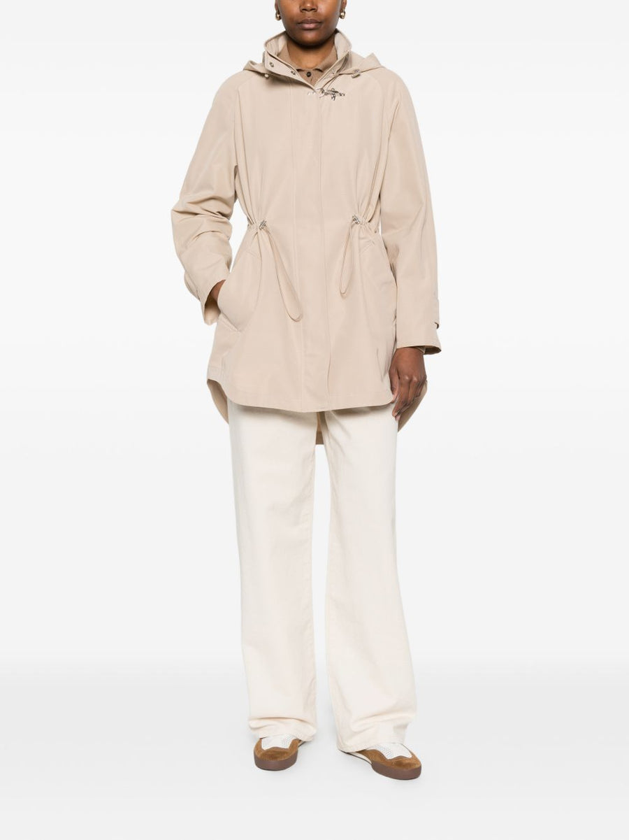 Fay Ivory Midi Parka Coat For Women With Hood Zip Closure And Drawstring Waist City Ready Style