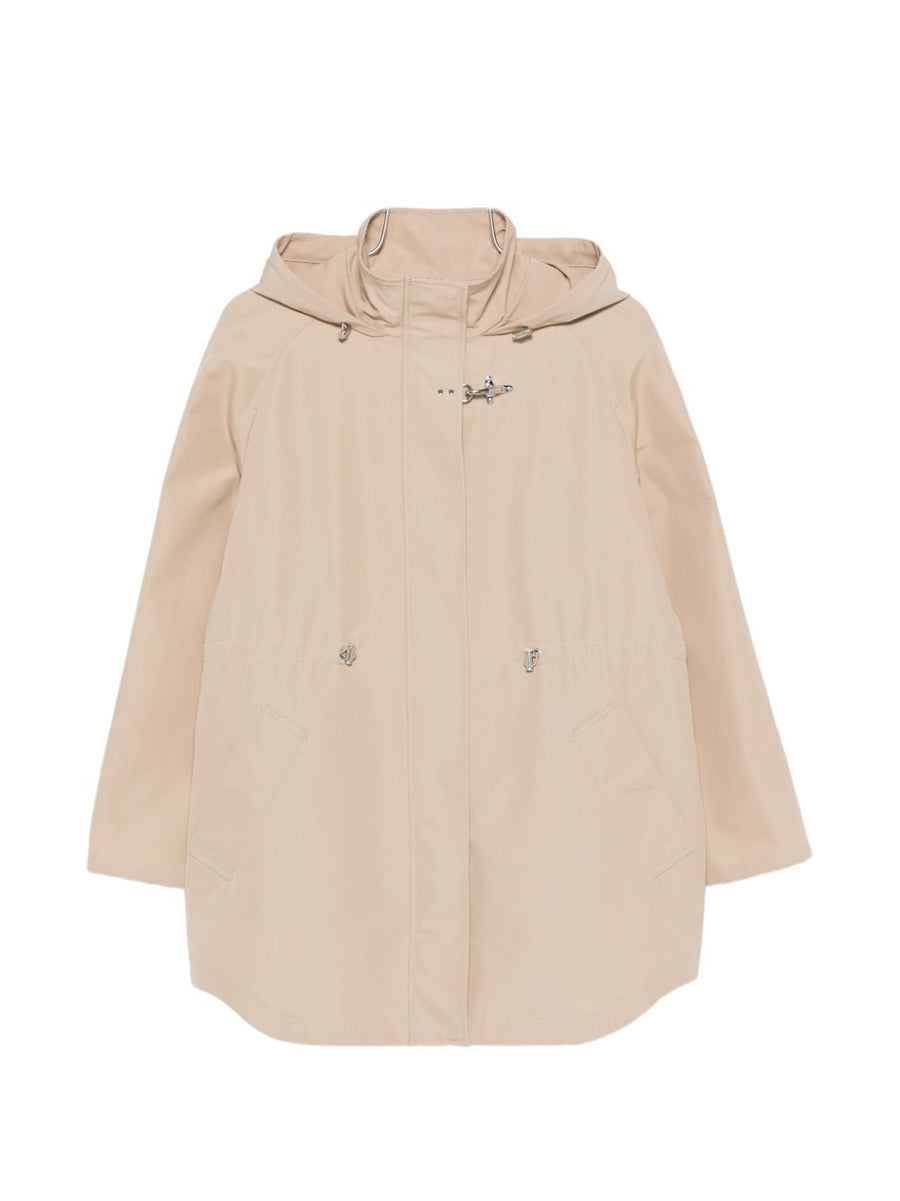 Fay Ivory Midi Parka Coat For Women With Hood Zip Closure And Drawstring Waist City Ready Style