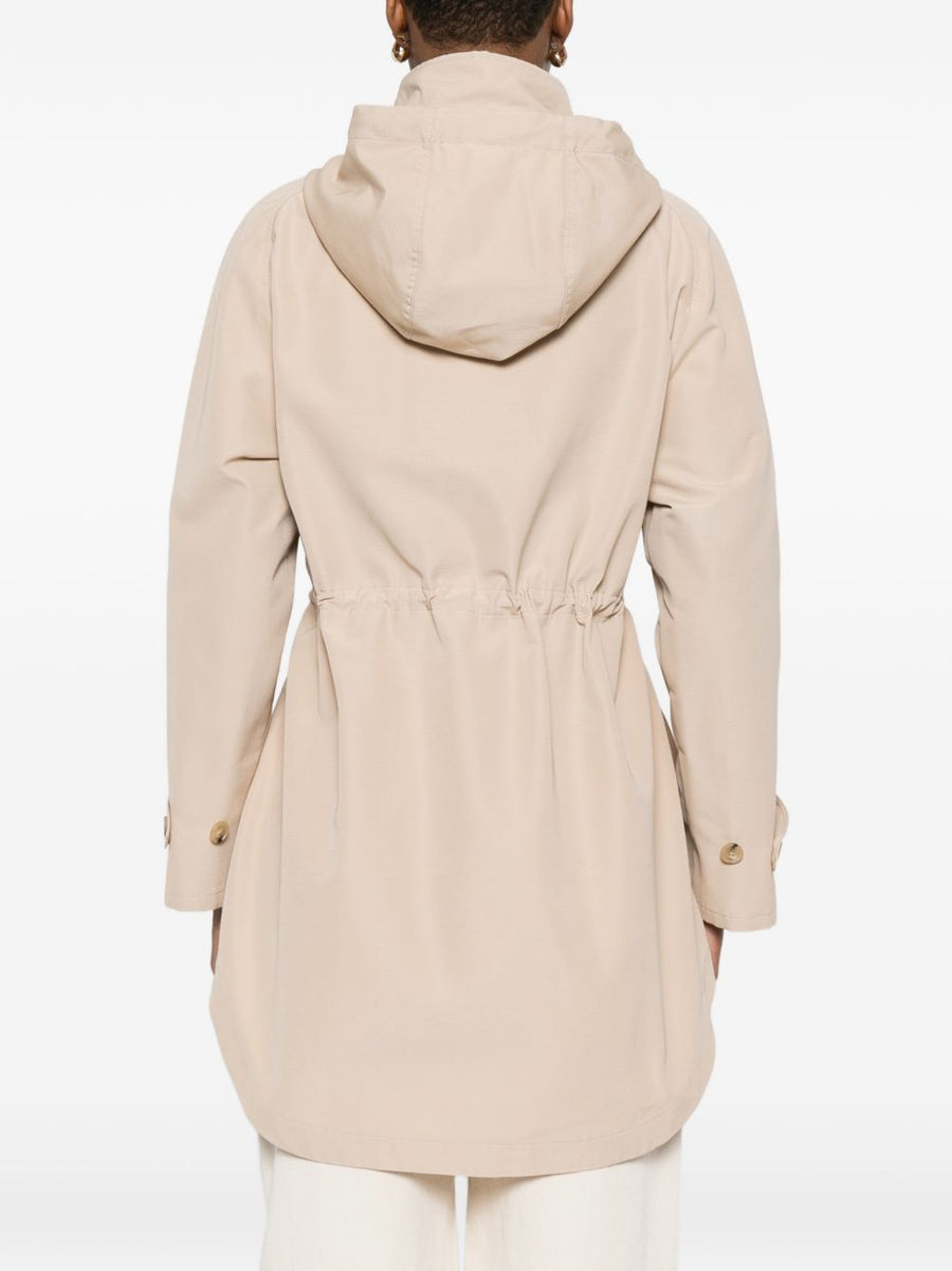 Fay Ivory Midi Parka Coat For Women With Hood Zip Closure And Drawstring Waist City Ready Style