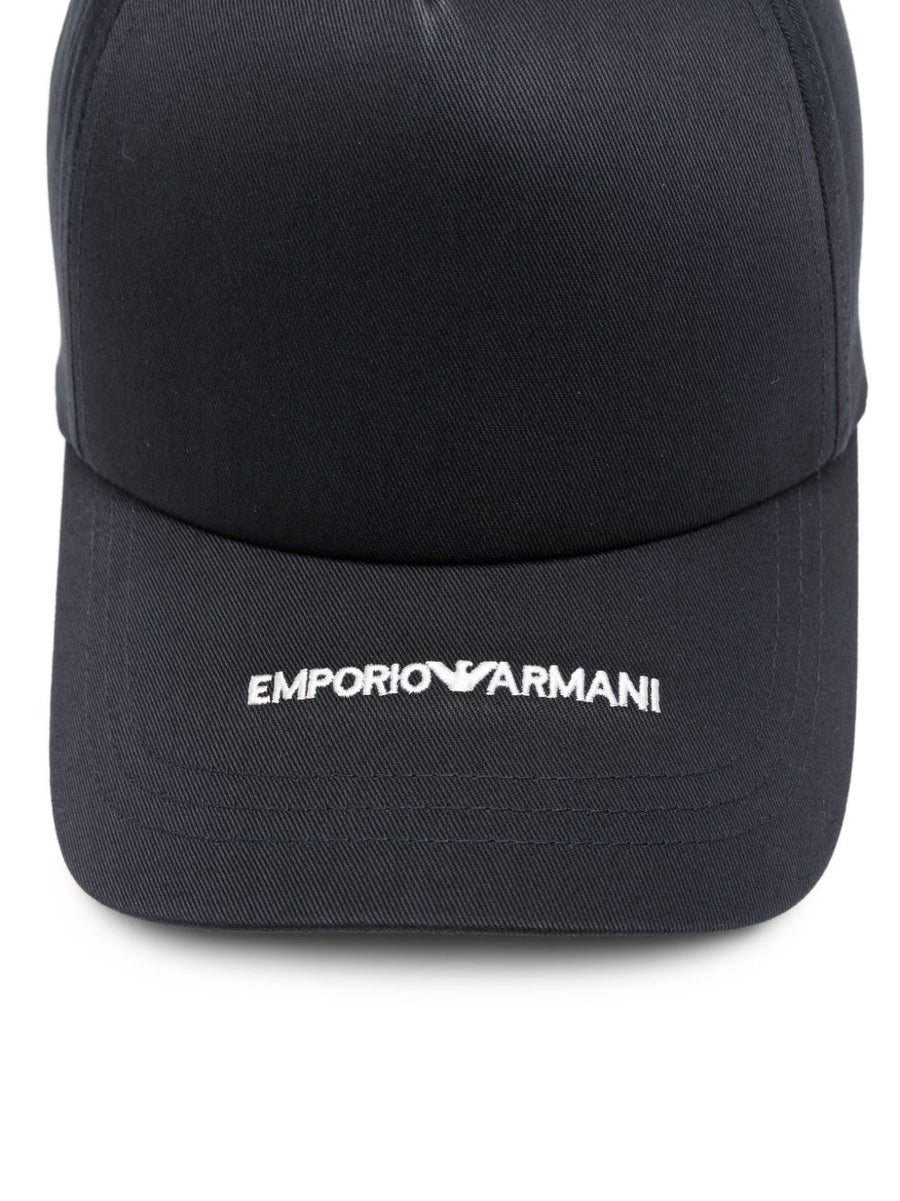 Emporio Armani Canvas Baseball Cap Navy One Hundred Percent Cotton With Embroidered Logo For Men Premium Comfort